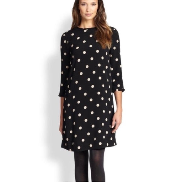 Kate Spade Black & White Dizzy Polka Dot Shift Mini Dress Size 0 - Picture 3 of 13